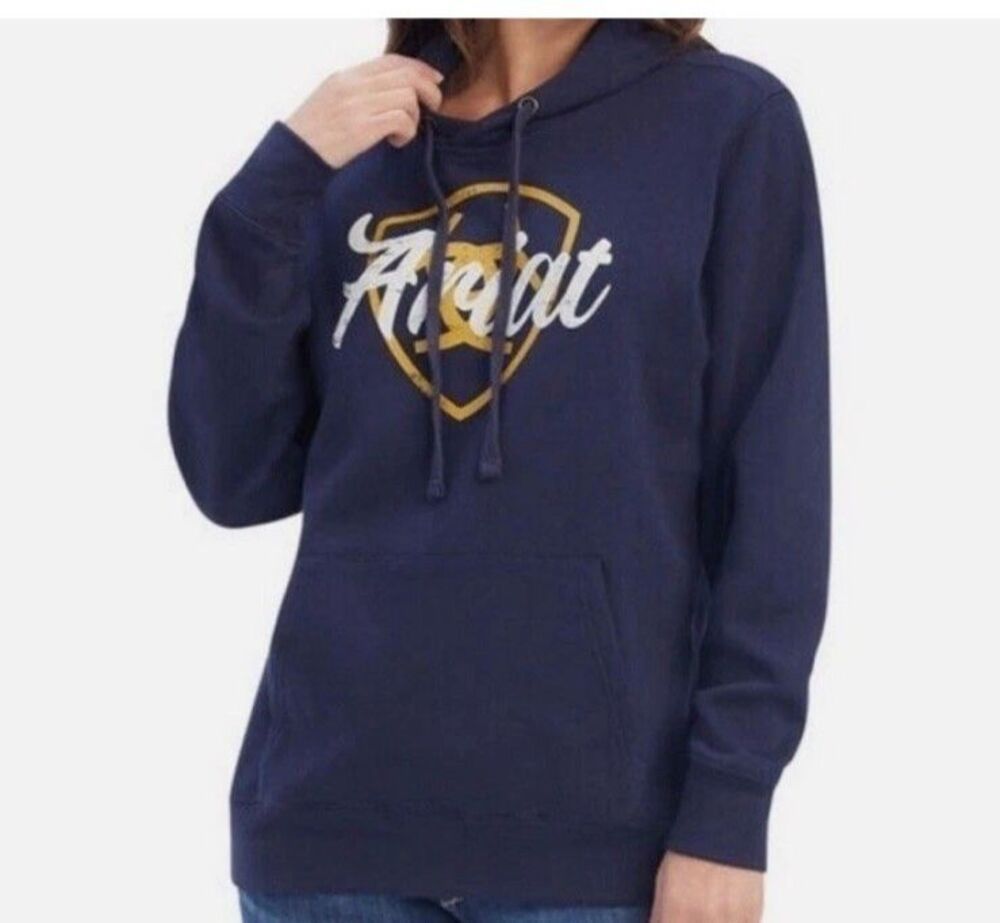 Ariat Womens Pullover Hooded Fleece Sweater Size XS Navy Blue Western Equestrian